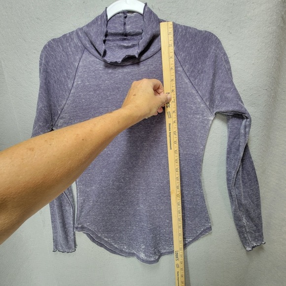Chaser Distressed Purple Burnout Tshirt Womens S High Neck Long Sleeve Grunge - Picture 8 of 13